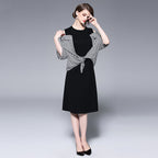 Off-the-shoulder Paneled Plaid Midi Dress