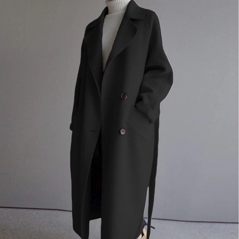 Womens Lapel Cashmere coat Black