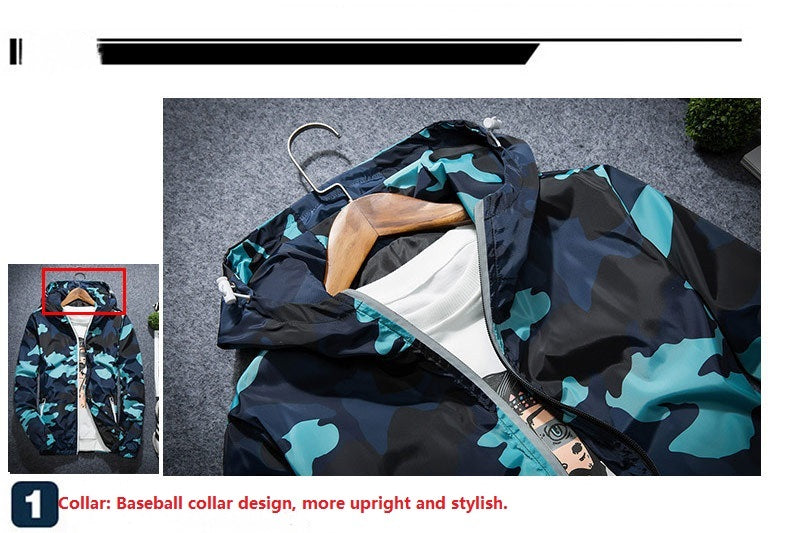 Camouflage Jackets Casual Mens Hooded Luminous Zipper Jacket