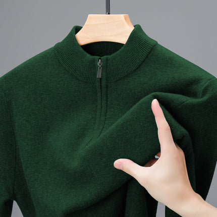 Men's Half-high Collar Zipper Sweater Green