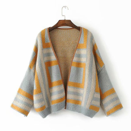 Women's Idle Style PU Leather Hemming Sweater