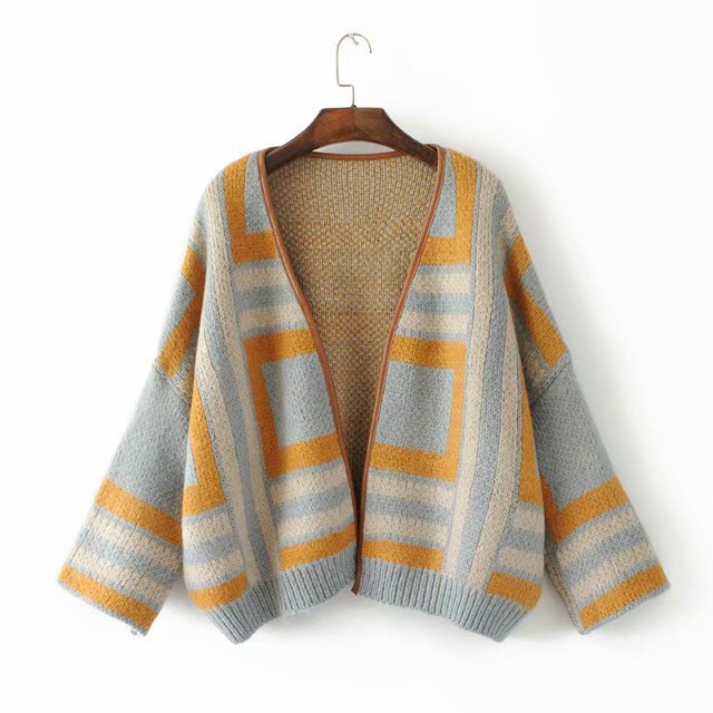 Women's Idle Style PU Leather Hemming Sweater caramel Free size