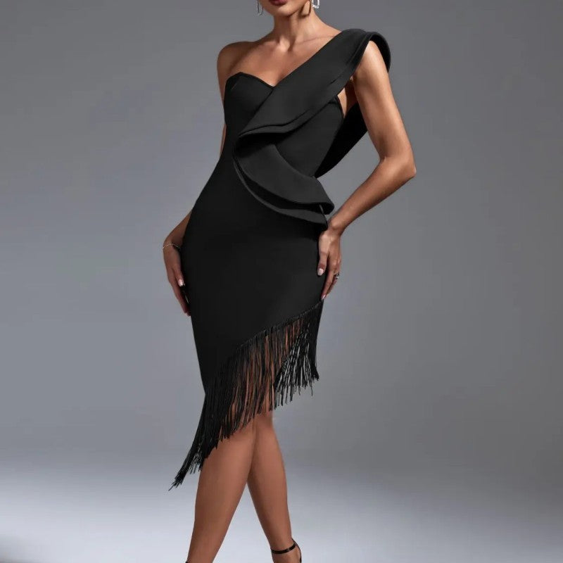 Oblique Shoulder One-piece Dress