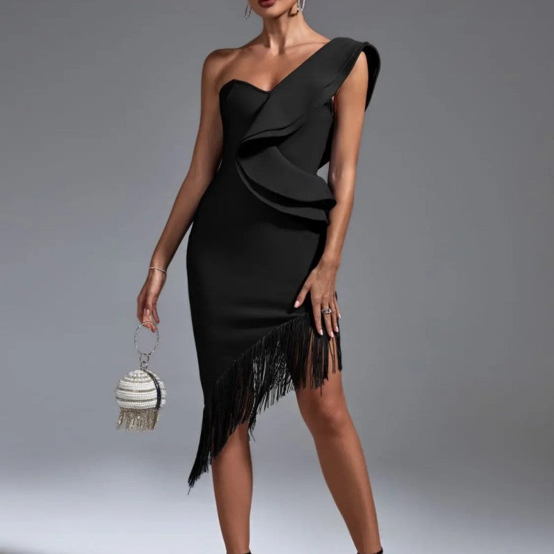 Oblique Shoulder One-piece Dress