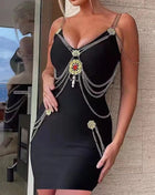 SS Gold Chain Dress Black