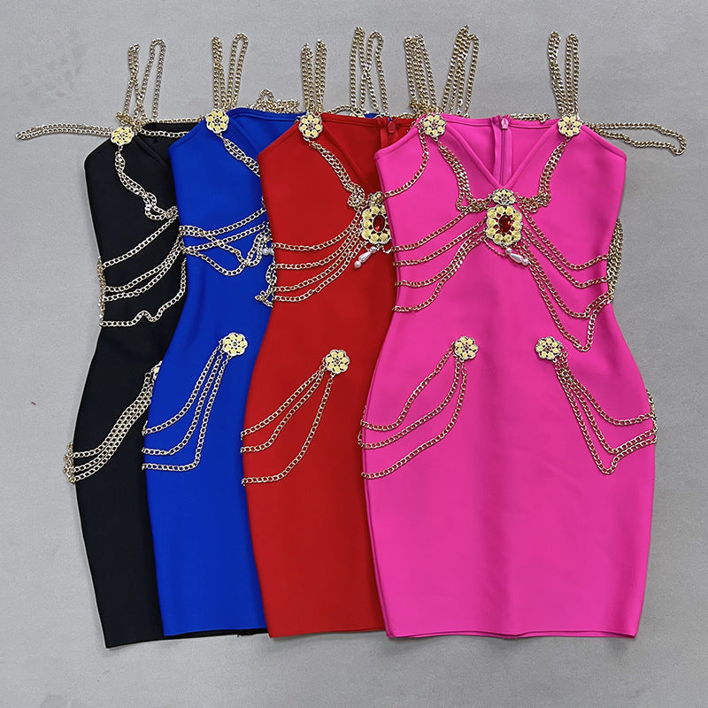 Women's Gold Chain Bandage One-piece Dress