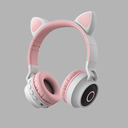 Cute Bluetooth 5.0 Headphone Stereo Wireless Headset Gray pink