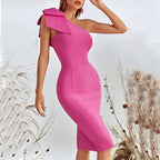 One-shoulder Bow Bandage One-piece Dress