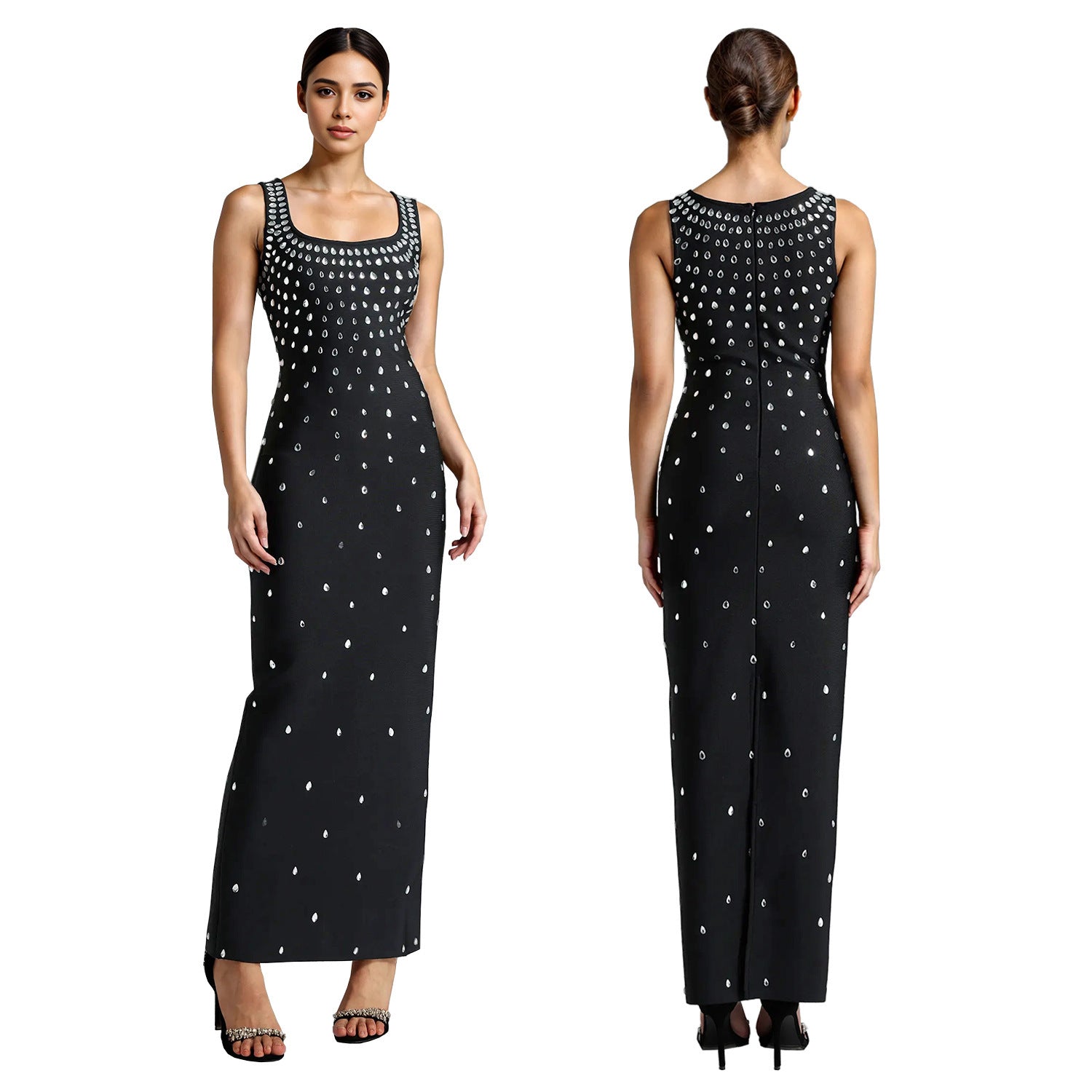 Rhinestones Sleeveless Sheath Tight Dress