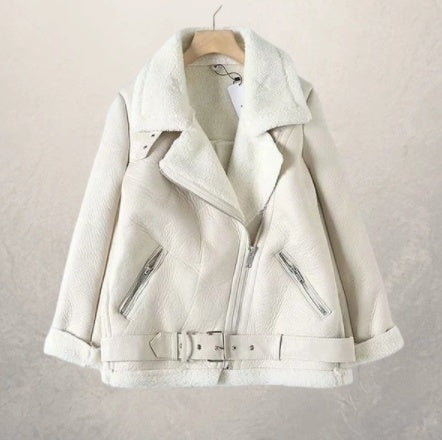 Women's motorcycle leather jacket White