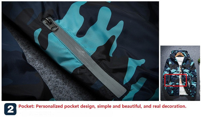 Camouflage Jackets Casual Mens Hooded Luminous Zipper Jacket