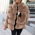 Women’s faux fur stitching jacket Khaki