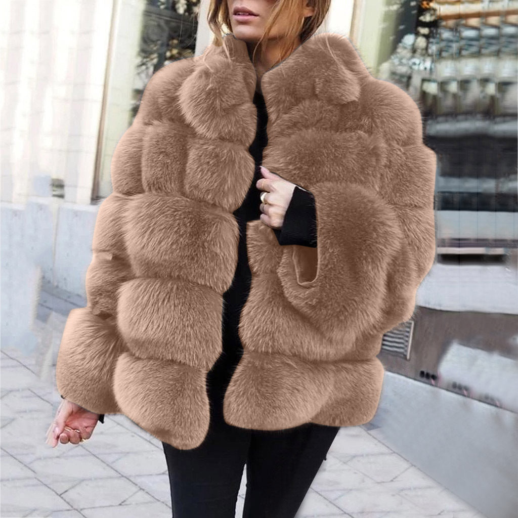 Women’s faux fur stitching jacket Khaki