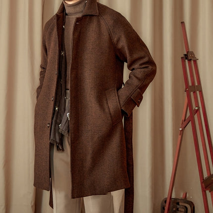 Men's Winter British Casual Wool Mid-length Coat Coffee
