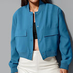 Women’s Button Stand-collar Jacket Peacock Blue