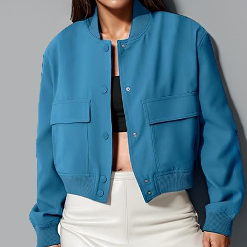 Women’s Button Stand-collar Jacket Peacock Blue