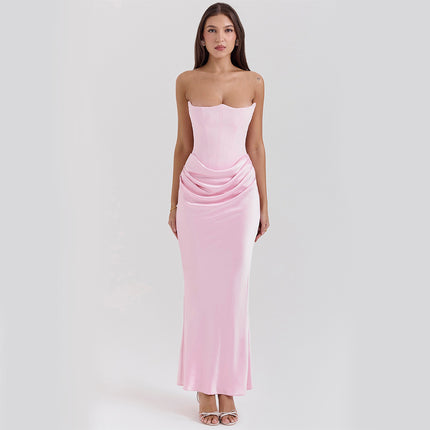 Women's Bandeau Backless Party Evening Dress Pink