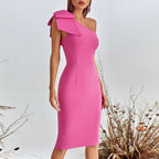 One-shoulder Bow Bandage One-piece Dress