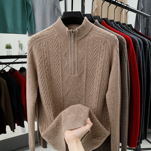 All Wool Men's Half Zipper Sweater Bronze