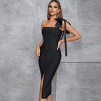 One-shoulder Niche Split One-piece Dress