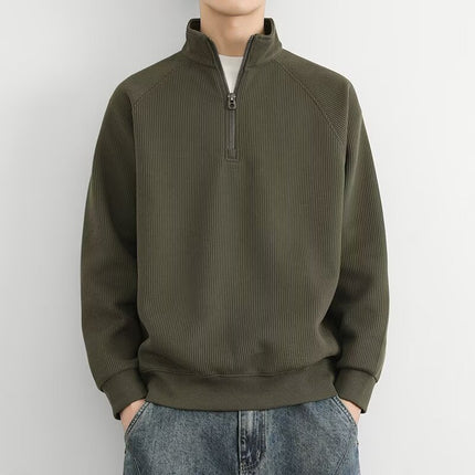 Half Zipped Stand Collar Men's Vintage Casual Sweatshirt Green