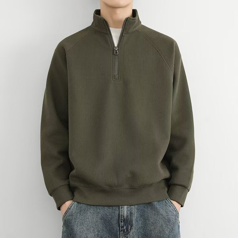 Half Zipped Stand Collar Men's Vintage Casual Sweatshirt Green