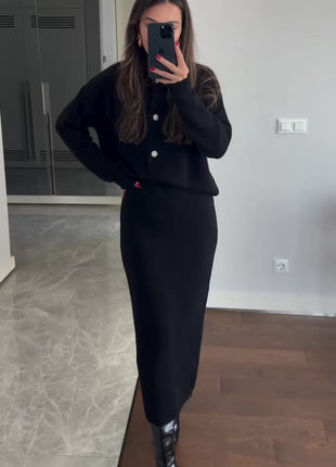 SS Cardigan & Skirt Suit Black