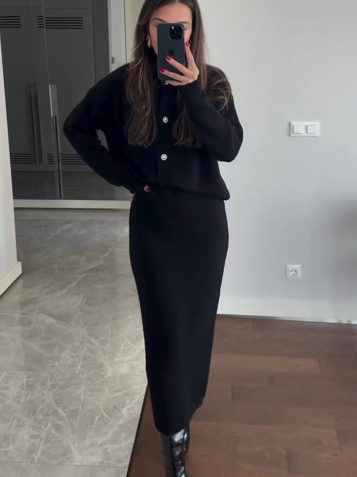 SS Cardigan & Skirt Suit Black