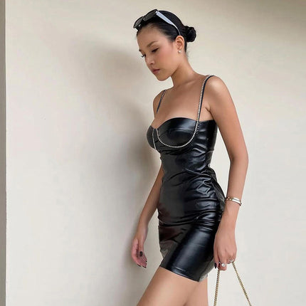 Leather Drill Chain Sexy Sheath Dress