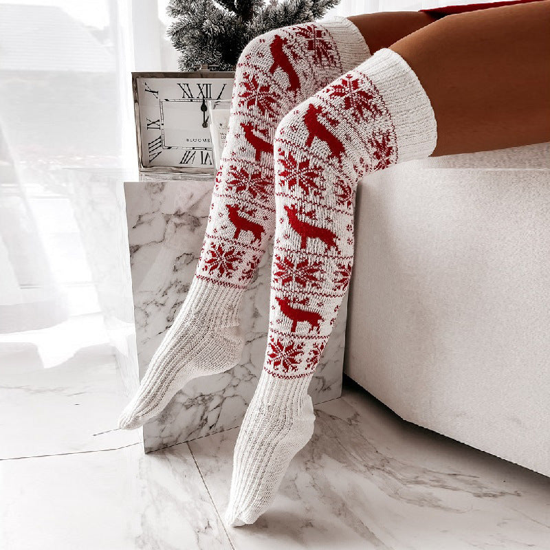 Winter Christmas Warm Knitted Women Stocking White Average Size