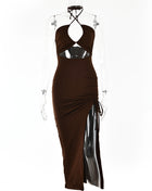 SS Chest Hollow Out Dress Brown