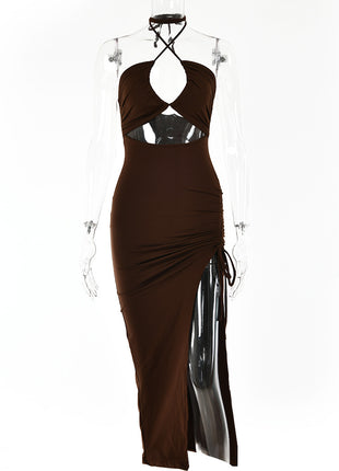 SS Chest Hollow Out Dress Brown