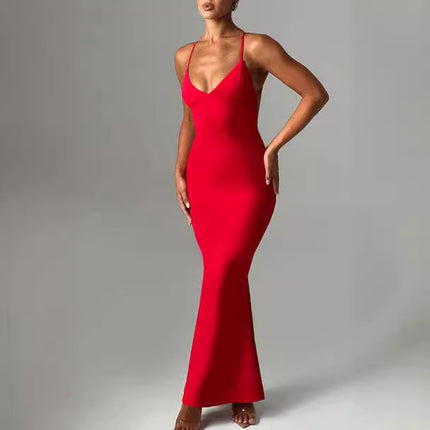 Women's Backless Cross Shoulder Strap Pleated Dress