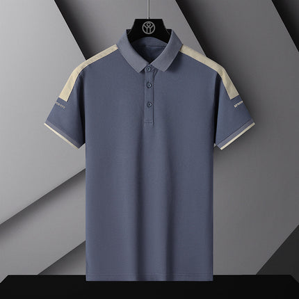 Polo T-shirt Round Neck Loose Blue