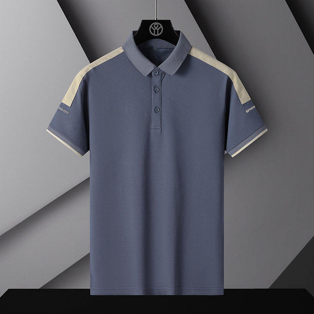 Polo T-shirt Round Neck Loose Blue