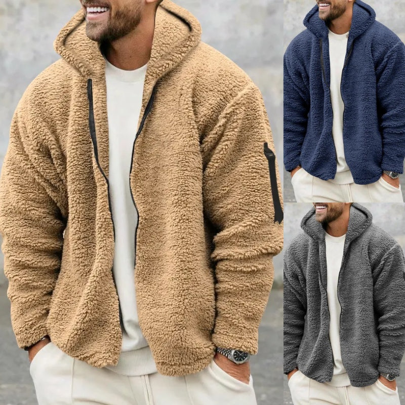 Plush Hooded Men's Autumn And Winter Fleece Double-sided Wear Warm Coat