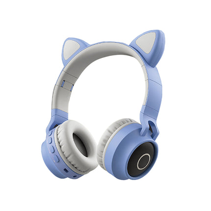 LED Light Cat Ear Headphones Wireless Headset Kids Headphone Grey blue
