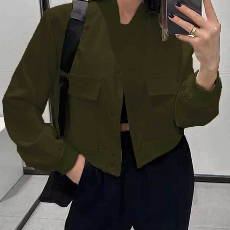 Women’s Button Stand-collar Jacket Army green