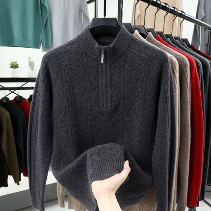 All Wool Men's Half Zipper Sweater Graphite Gray