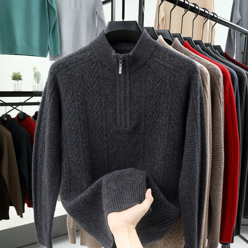 All Wool Men's Half Zipper Sweater Graphite Gray
