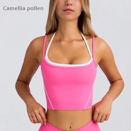 Sports Underwear Vest Shorts Spaghetti Strap Pink TOP