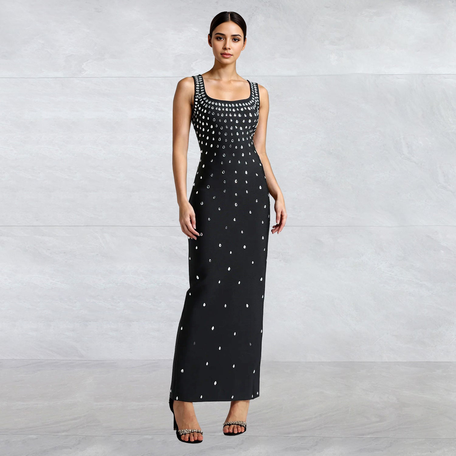 Rhinestones Sleeveless Sheath Tight Dress