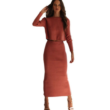 Women's Knitting Sweater Two Piece Red