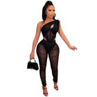 Women's Mesh See-through Top Two-piece Suit Black