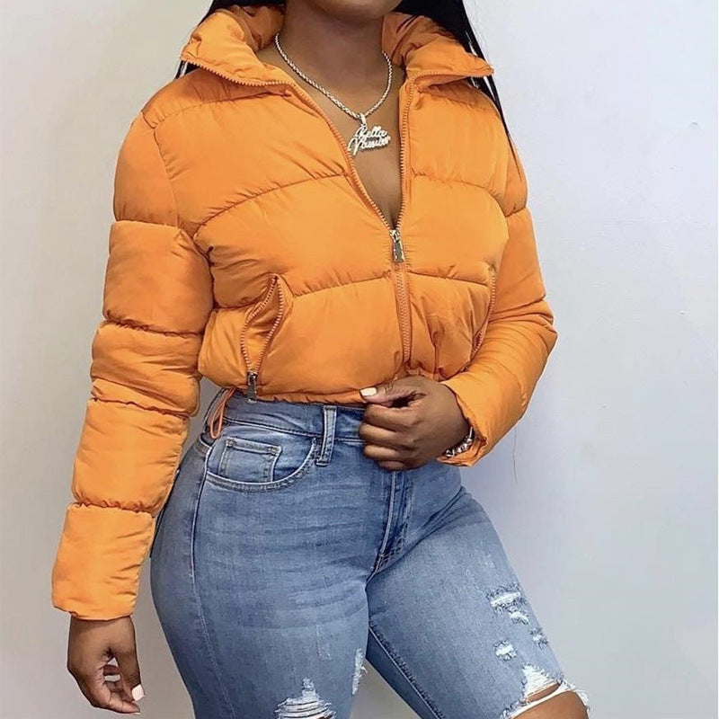 Women's Short Coat Winter Warm Jacket Orange M