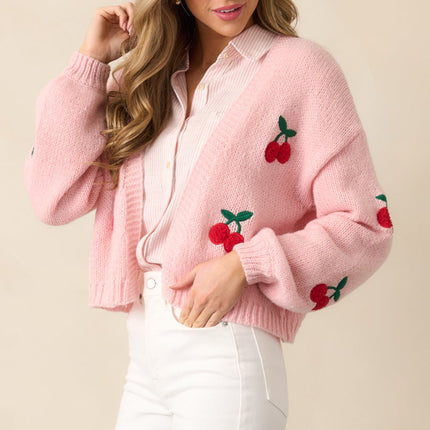 Cherry Embroidery Women's Cardigan