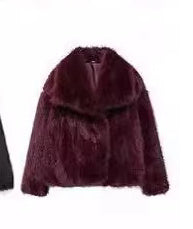 Winter Plush Coat Fashion Thicken Lapel Outwear Jacket Wine red