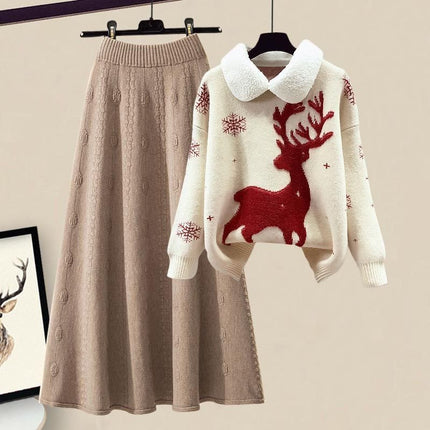 All-matching Knitted Sweater Skirt Two-piece Set white suit 4