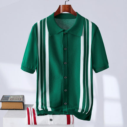 Casual Trend Men's Stripes Polo Shirt Green