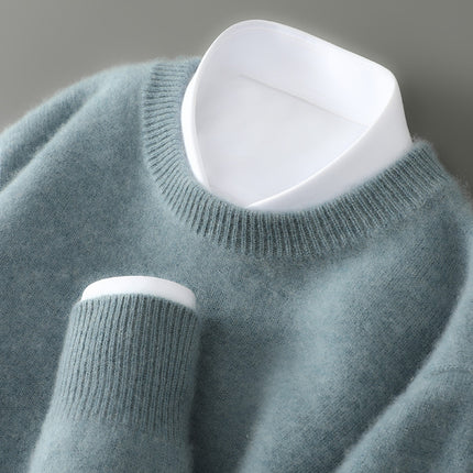 Men's Half-high Collar Thickened Pullover Gray Green Rounf Neck